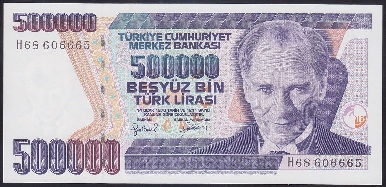 7.EMİSYON 4.TERTİP 500000 LİRA H68 606665 ÇİL