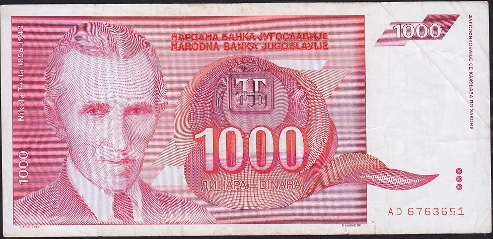 Yugoslavya 1000 Dinar 1992 Çok Temiz+