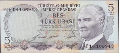 6.Emisyon 1.Tertip 5 Lira E16 106943 Çilaltı