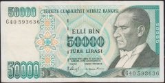 7.Emisyon 1.Tertip 50000 Lira G40 593636 Çok Temiz