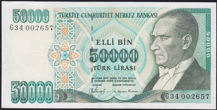 7.Emisyon 1.Tertip 50000 Lira G34 002657 Çilaltı Çil