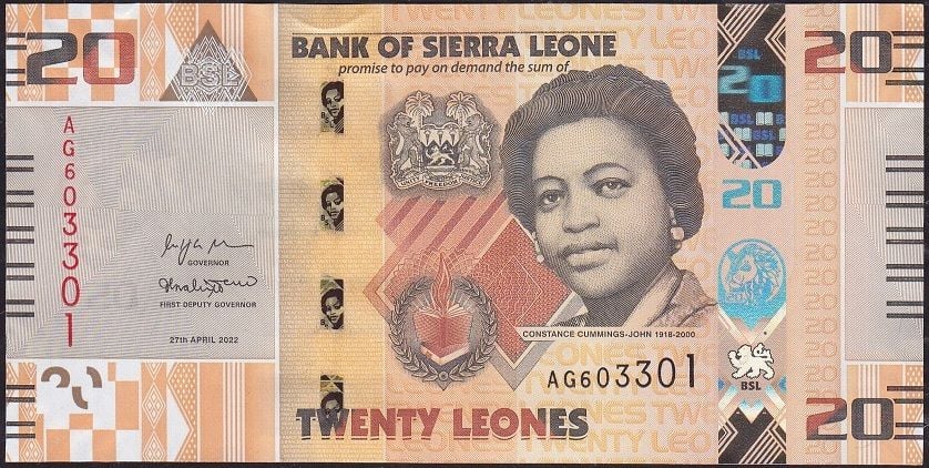 Sierra Leone 20 Leones 2022 Çil