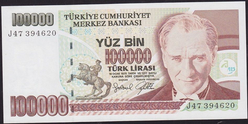 7.Emisyon 3.Tertip 100000 Lira J47 394620 Çil