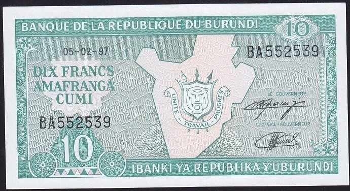 Burundi 10 Frank 1997 Çil Pick33d