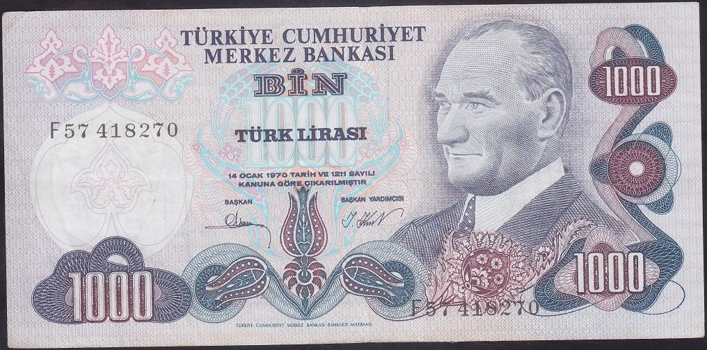 6.EMİSYON 3.TERTİP 1000 LİRA F57 418270 ÇOK TEMİZ +