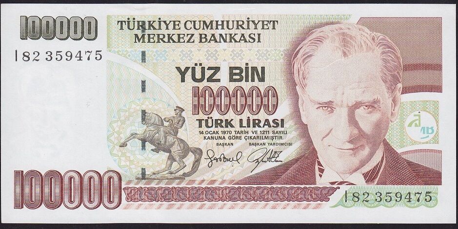 7.Emisyon 3.Tertip 100000 Lira I82 359475 Çilaltı Çil