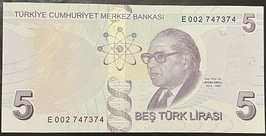 9.Emisyon 5.Tertip 5 Lira E002 747374 Çil