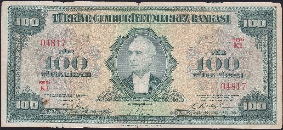 4.Emisyon 100 Lira K1 04817 Çok Temiz (açıklamayı okuyunuz)