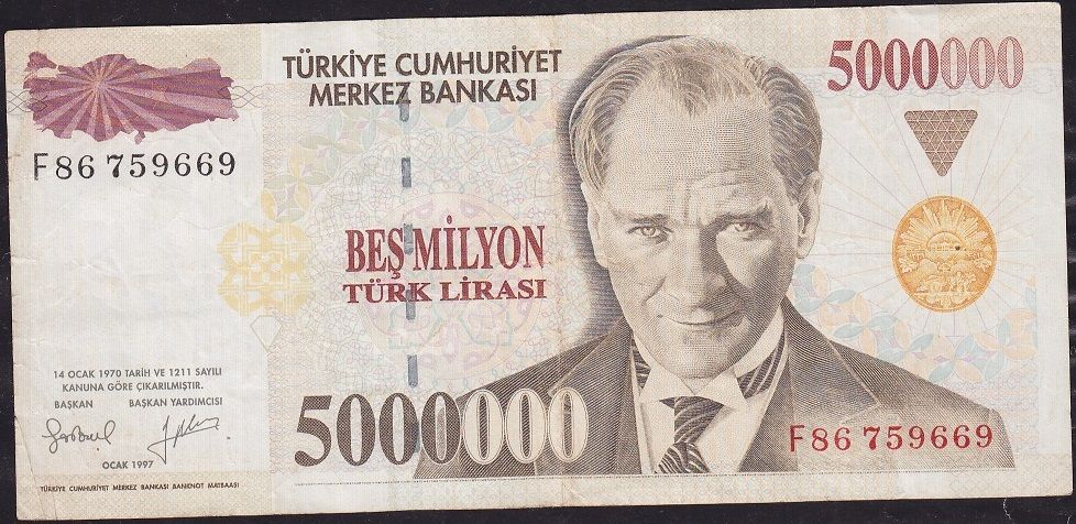 7.Emisyon 5 000 000 Lira F86 759669 Çok Temiz