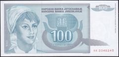 Yugoslavya 100 Dinar 1992 Çilaltı