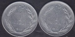 1977 Yılı 1 Lira Çok Temiz (Ters Düz Takım )