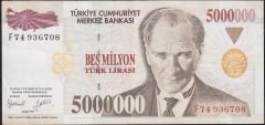 7.Emisyon 5 000 000 Lira F74 936708 Çok Temiz+