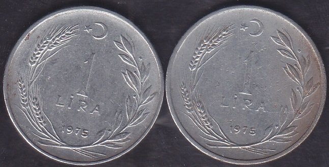 1975 Yılı 1 Lira Temiz (Ters Düz Takım )