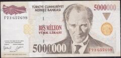 7.Emisyon 5 000 000 Lira F73 657698 Çok Temiz+