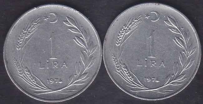 1974 Yılı 1 Lira Temiz (Ters Düz Takım )