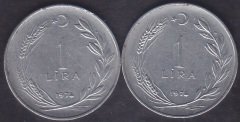 1974 Yılı 1 Lira Temiz (Ters Düz Takım )