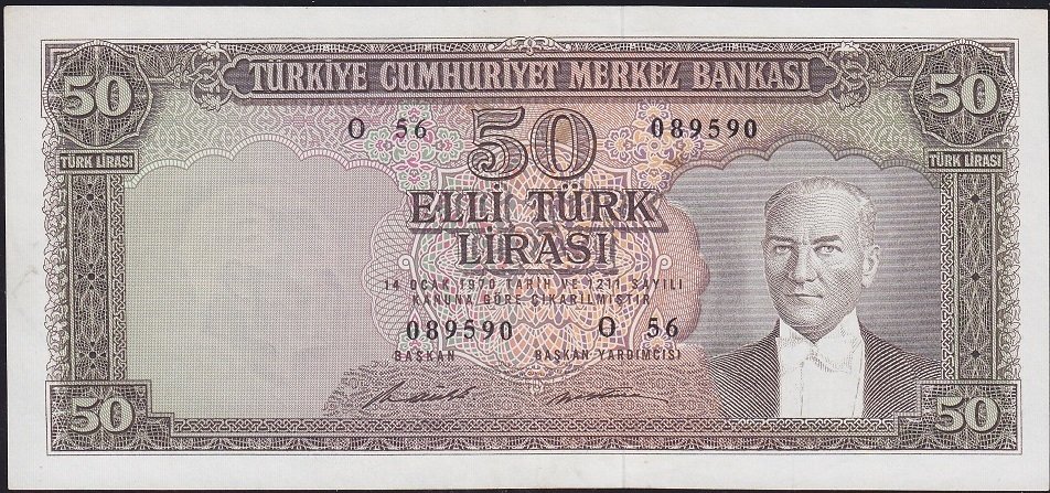 5.Emisyon 7.Tertip 50 Lira O56 089590 Çok Çok Temiz +