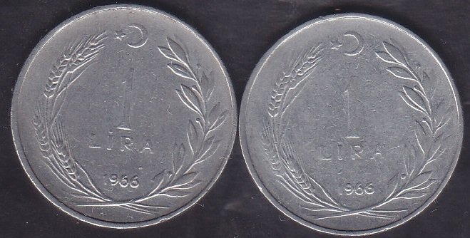 1966 Yılı 1 Lira Çok Temiz (Ters Düz Takım )