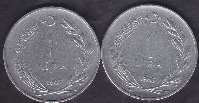 1965 Yılı 1 Lira Çok Temiz (Ters Düz Takım )