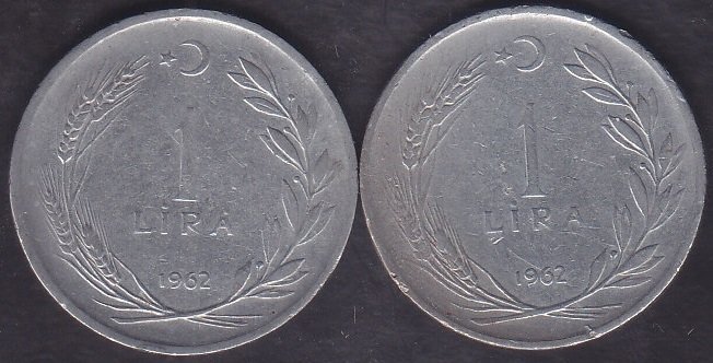 1962 Yılı 1 Lira Çok Temiz (Ters Düz Takım )