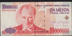 7.Emisyon 10 000 000 Lira A90 029328 Çok Temiz