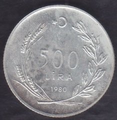 1980 Yılı 500 Lira - FAO Köylü Kadınını Kalkındırma Gümüş Çil
