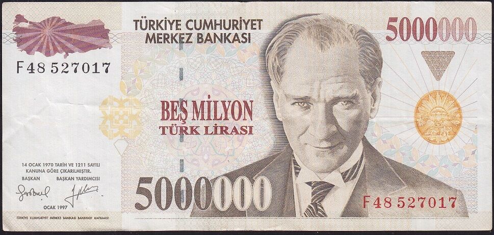 7.Emisyon 5 000 000 Lira F48 527017 Çok Temiz+