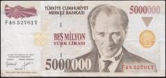 7.Emisyon 5 000 000 Lira F48 527017 Çok Temiz+