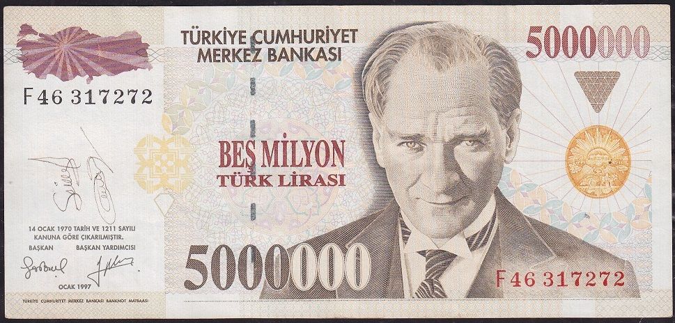 7.Emisyon 5 000 000 Lira F46 317272 Çok Temiz+