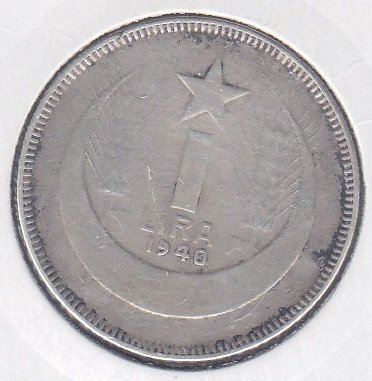 1940 Yılı 1 Lira Temiz Gümüş