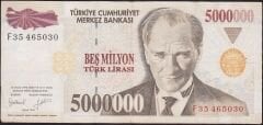 7.Emisyon 5 000 000 Lira F35 465030 Çok Temiz