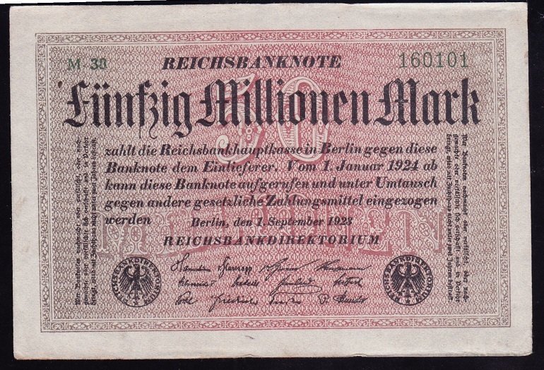 Almanya 50 Milyon Mark 1923 Çilaltı Çil  Gri Kağıt 160101