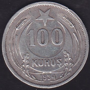 1934 Yılı 100 Kuruş Gümüş