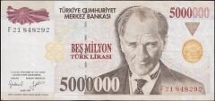 7.Emisyon 5 000 000 Lira F21 848292 Çok Temiz+