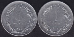1977 Yılı 1 Lira (Ters Düz Takım )