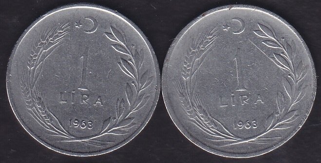 1963 Yılı 1 Lira (Ters Düz Takım )