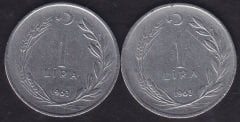 1963 Yılı 1 Lira (Ters Düz Takım )