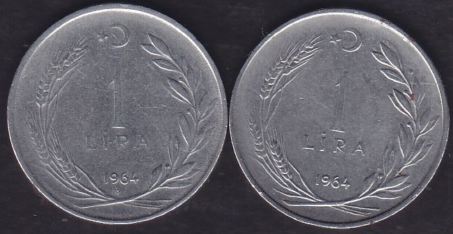 1964 Yılı 1 Lira (Ters Düz Takım )
