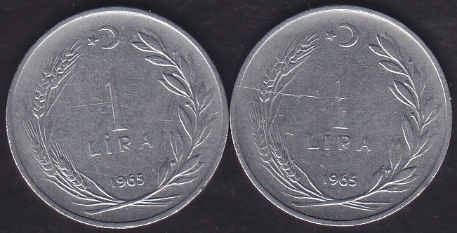 1965 Yılı 1 Lira (Ters Düz Takım )