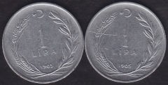 1965 Yılı 1 Lira (Ters Düz Takım )