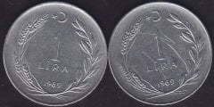 1969 Yılı 1 Lira (Ters Düz Takım )