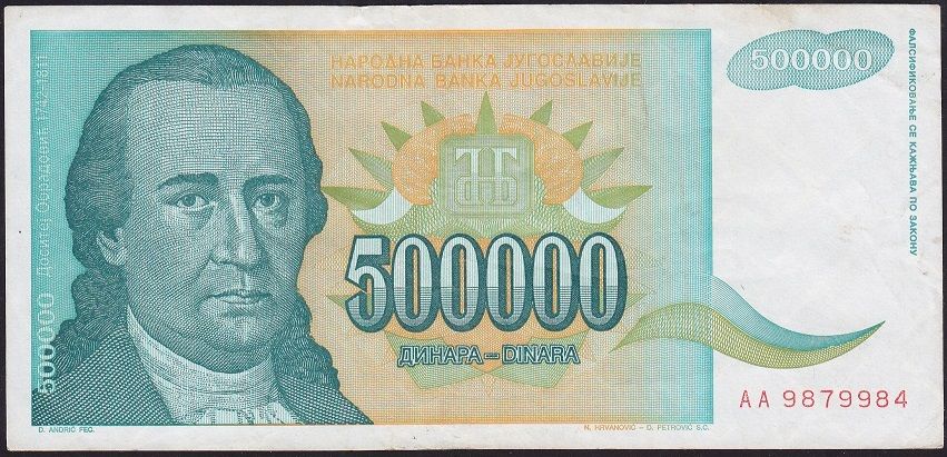 Yugoslavya 500000 Dinar 1993 Çok Temiz+ AA