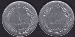 1967 Yılı 1 Lira (Ters Düz Takım )