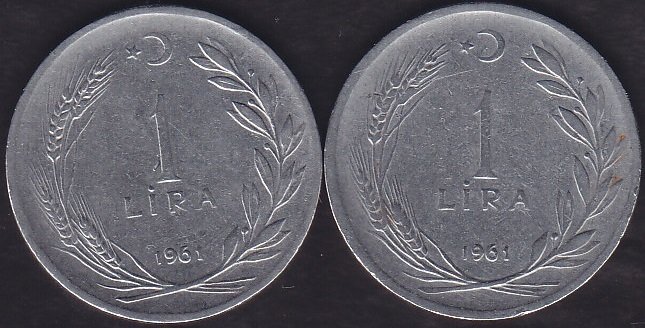 1961 Yılı 1 Lira (Ters Düz Takım )