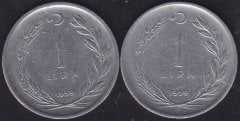 1959 Yılı 1 Lira (Ters Düz Takım )