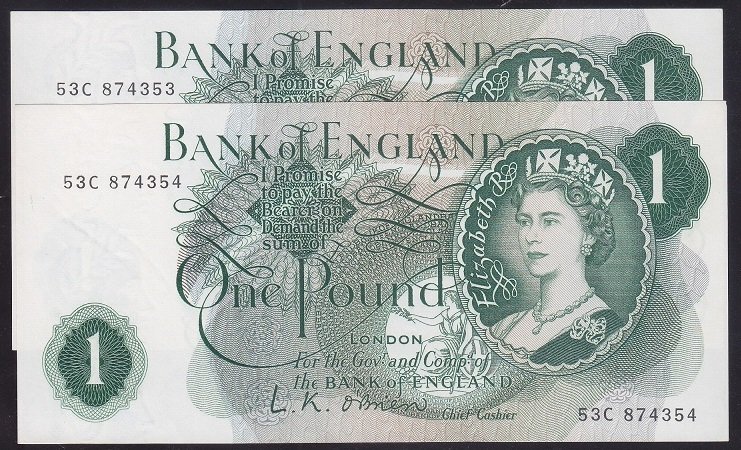 İngiltere 1 Pound 1960 - 1978 ÇİLALTI (Bombe Var) - 2 ADET Seri Takipli Kraliçe