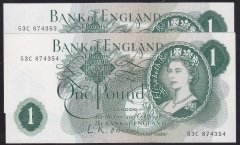İngiltere 1 Pound 1960 - 1978 ÇİLALTI (Bombe Var) - 2 ADET Seri Takipli Kraliçe