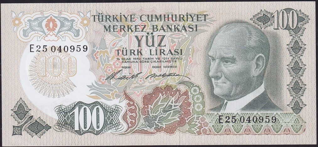 6.Emisyon 1.Tertip 100 Lira E25 040959 Çil