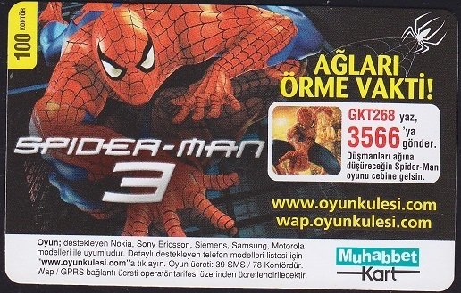 Turkcell Muhabbet Kart 100 Kontör 2009 Spider Man