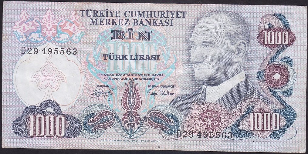 6.EMİSYON 2.TERTİP 1000 LİRA D29 495563 ÇOK TEMİZ +